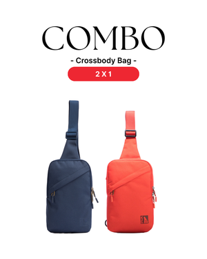 Two crossbody bags, one blue and one orange, on a white background with 'COMBO' text.