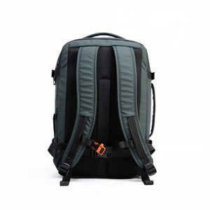 Rear view of INUK NAVI 38L travel backpack showing padded shoulder straps and back panel